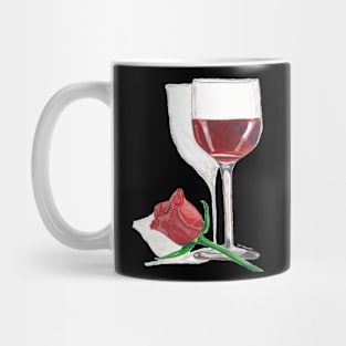 Love is in the Air Wine Glass and Rose Hand Drawn Design Mug